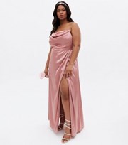 Maya Curves Mid Pink Satin Midi Wrap Dress